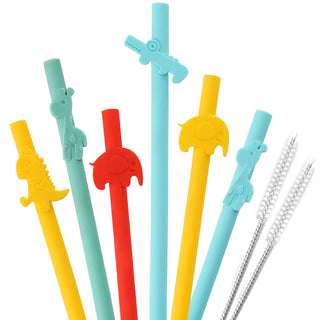 Silicone Straw - Flexible & Reusable Drinking Straws with Cleaning Brush  for Toddlers & Kids - With Bendable Tips – Soft, Food-Safe Material, No BPA  